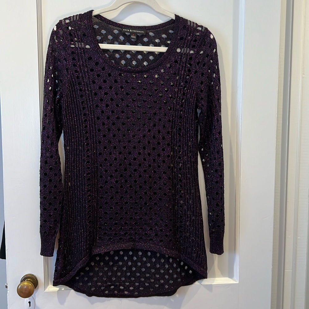 Rock & Republic purple, sparkly, lightweight sweater.